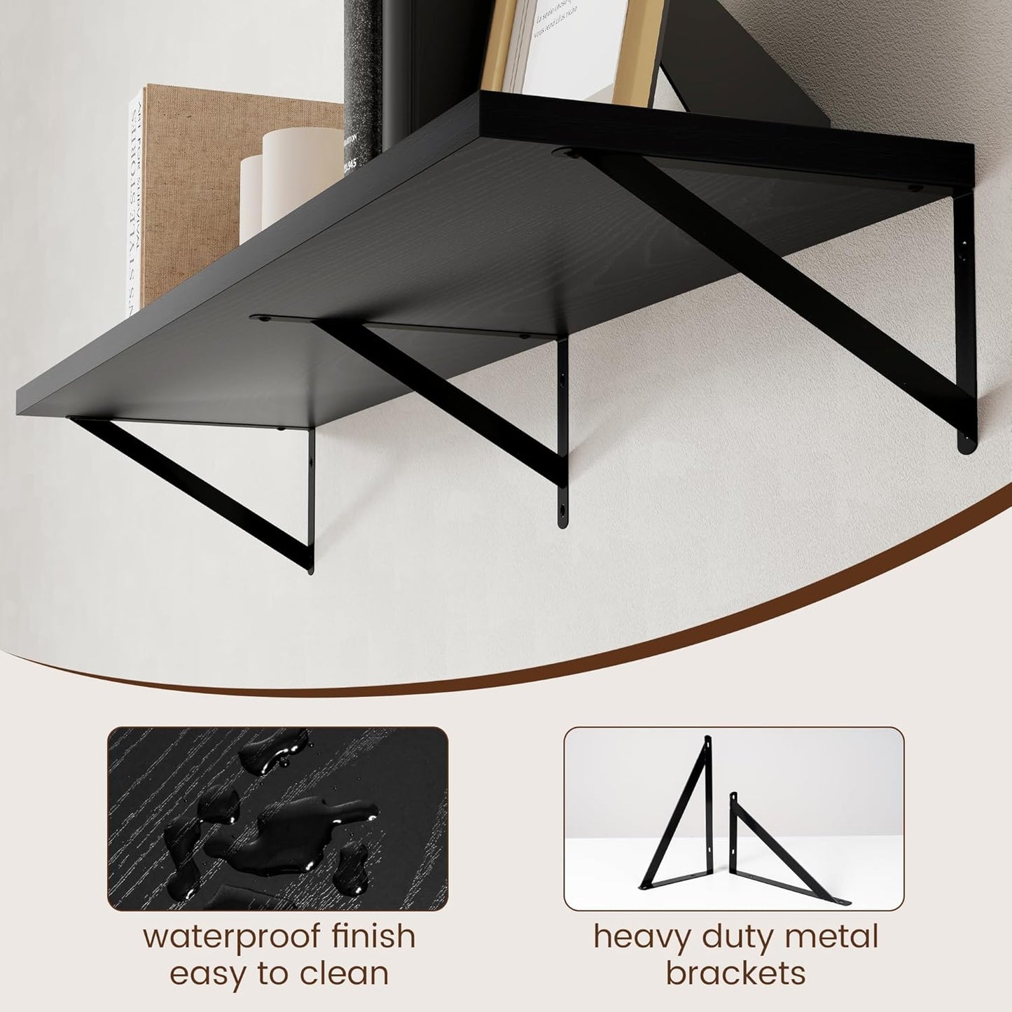 Axeman Floating Shelves for Wall Black- 48 Inch Wide x 12 Inch Deep Wall Shelves Set of 2 - Black Deep Wood Floating Shelves for Living Room Bedroom Laundry Room