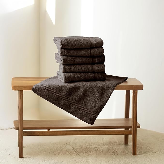 SALBAKOS 100% Turkish Cotton Hand Towel Set of 6 16x30 inch | Heirloom Quality | Hotel & Spa Collection | Soft, Super Absorbent, Long Lasting Hand Towels | Made in Turkey (Chocolate, 6 Hand Towels)