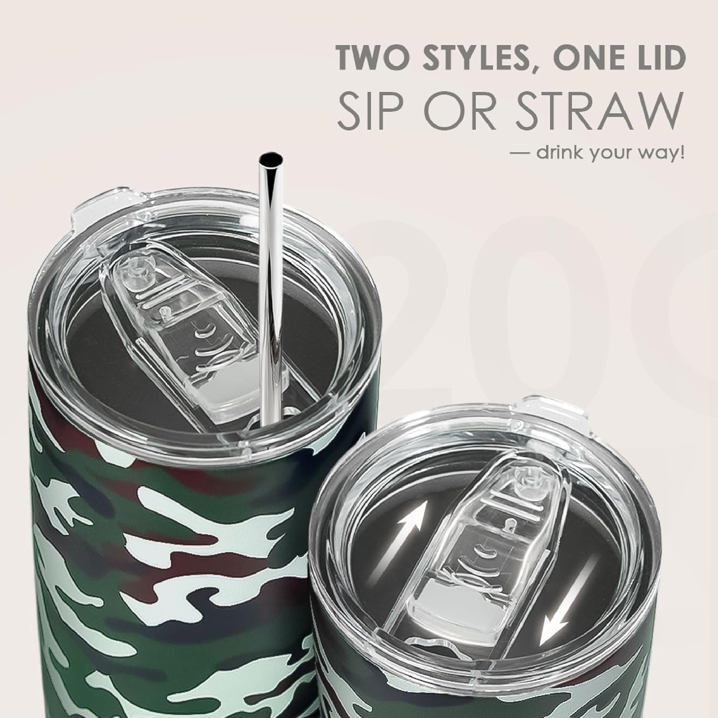 SANDJEST Camo Tumbler 20oz Stainless Steel Double Wall Insulated, Travel Coffee Cup Camouflage Gifts for Men Women, Hunting Lovers, Birthday Christmas