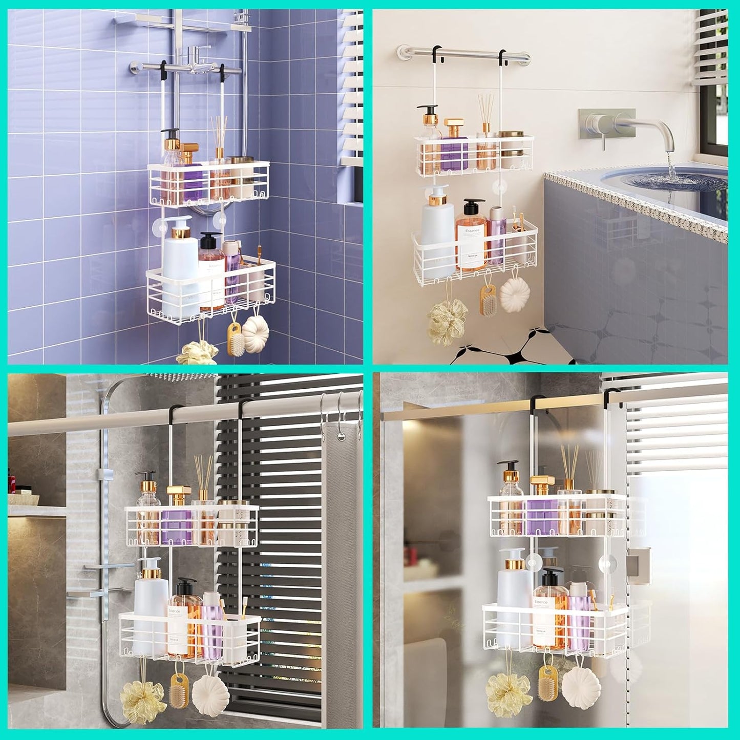 HapiRm Hanging Shower Caddy Organizer - No Drilling Shower Organizer with Hooks, Rustproof & Waterproof 304 Stainless Steel Bathroom Shelves - White