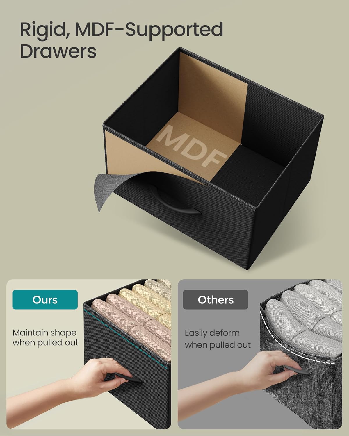 SONGMICS Dresser for Bedroom, Chest of Drawers, TV Stand, Steel, MDF, 6 Non-Woven Fabric Drawers, Storage Organizer Unit, Closet, Entryway, Ink Black and Ebony Black ULGS123B01S