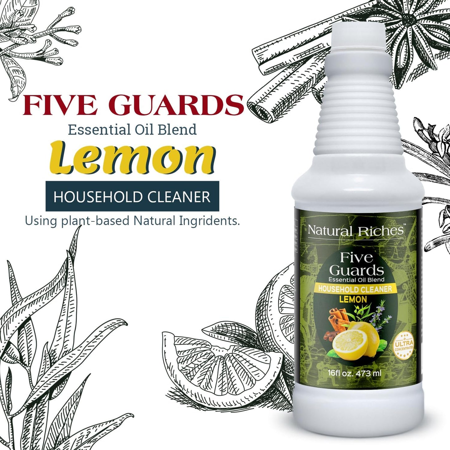 Natural Riches Household Cleaner Concentrate Five Guards Lemon scent from The Tales of French stories of Thieves Essential oil Blend household cleaner - 16 fl oz