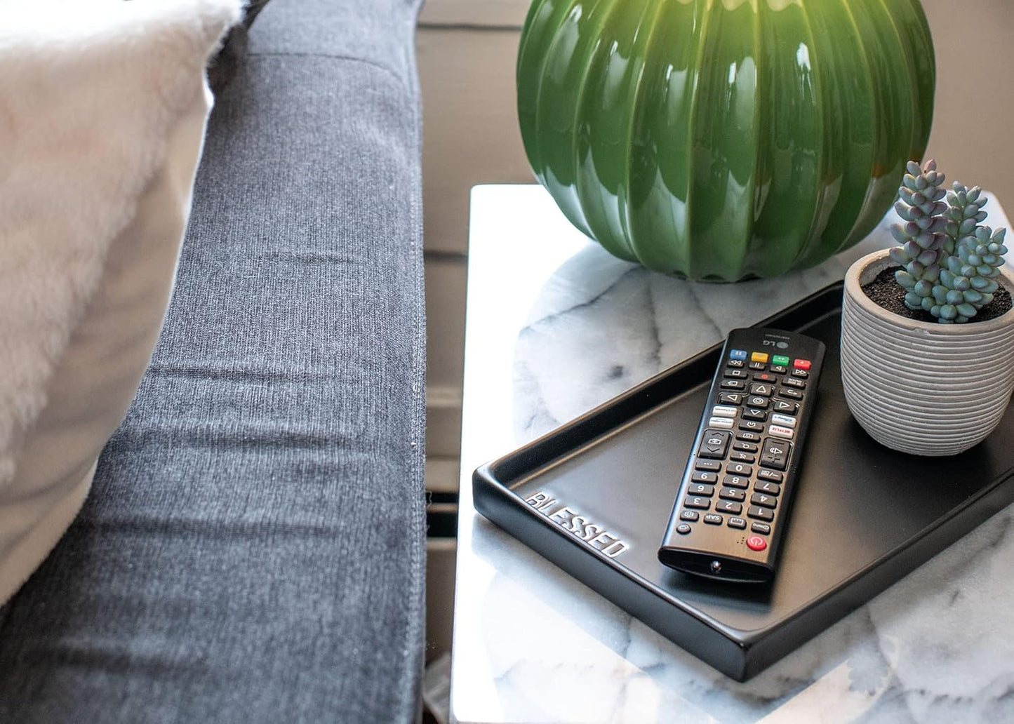 NAT & Jules Blessed 10 x 6 inch Ceramic Stoneware Vanity Tray - Perfect Bathroom or Kitchen Counter Organization Décor: Sponge Holder, Soap Dish, Jewelry and Perfume Tray, Blessed Black