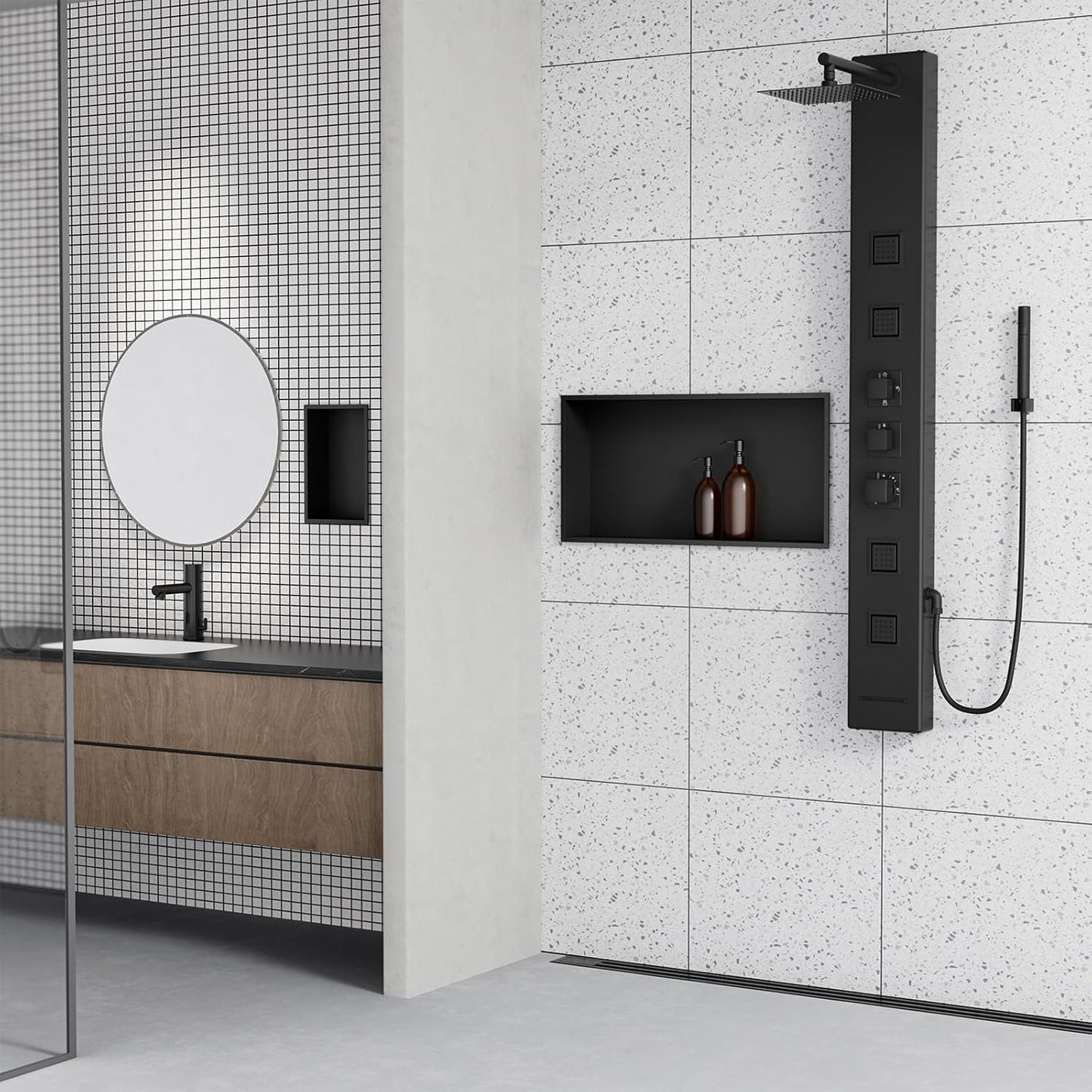 Achelous Stainless Steel Insert Shower Niche 24" X 12" NO Tile Needed, Bathroom Wall Niche Recessed Shower Shelf Organizer, Wall-inserted Niche Recessed Shower Caddy, Matte Black