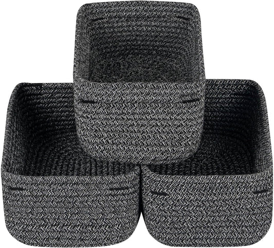 CubesLand Mixed Black Baskets Bins for Organizing,Small Woven Storage Baskets for Shelves,Cute Closet Cube Bins Set 3,Baby Nursery Cube Organizer Toys Basket Bin,Home Decor Organization Bins