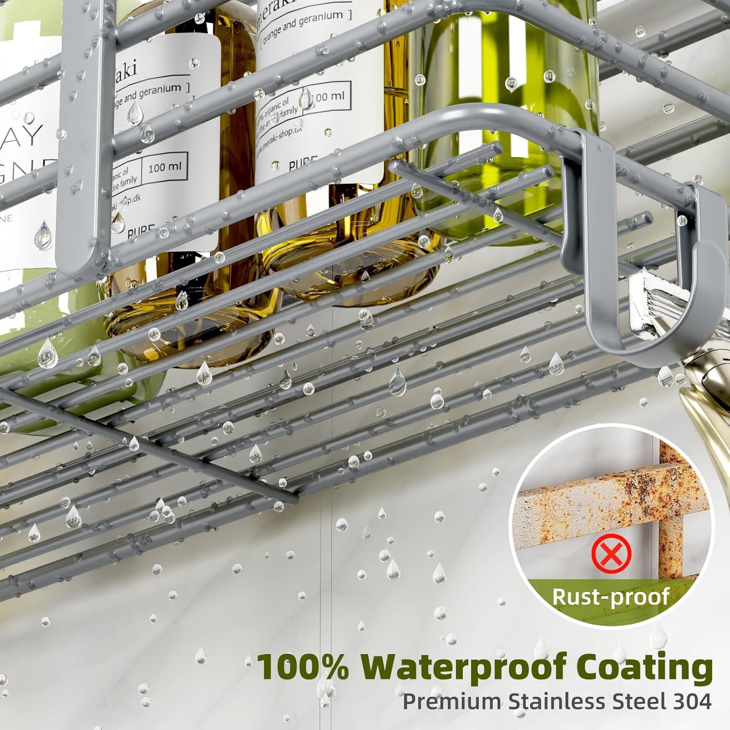 Shower Caddy 3 Pack, Adhesive Shower Shelf Organizer Rack, Rustproof Stainless Steel Bathroom Organizers and Storage, Large Capacity Wall Mounted No Drilling Bathroom Accessories