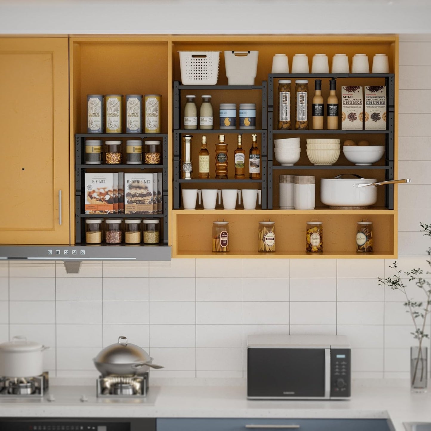 Expandable,Stackable Spice Rack,Seasoning Organizer and Storage,Spices Jar Racks for Cabinet,Countertop, Metal Pantry, Cupboard,Laundry Storages,Heavy Duty(2 PACKS/MEDIUM/BLACK)