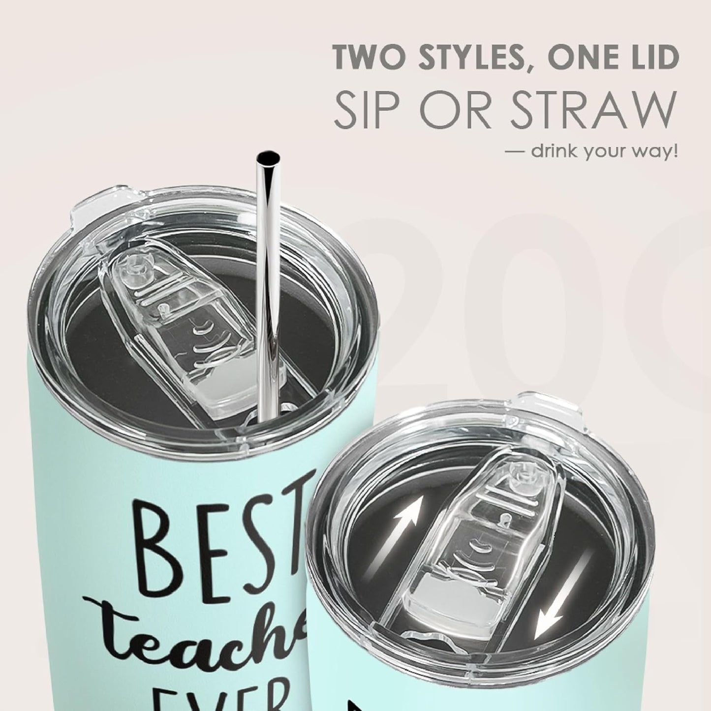 SANDJEST Teacher Tumbler - Best Teacher Ever Travel Coffee Mug Appreciation Gift for Teachers - 20oz Stainless Steel Tumblers Awesome Gifts for Birthday, Christmas, Graduation Day, Back To School