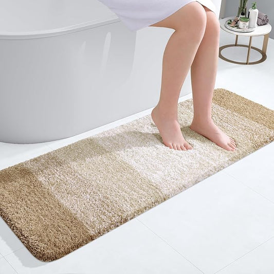 OLANLY Bathroom Runner Rugs 47x17, Extra Soft Absorbent Microfiber Bath Rugs, Rubber Backing, Quick Dry, Machine Washable Bath Mats for Bathroom Floor, Tub and Shower, Home Decor Accessories, Tan