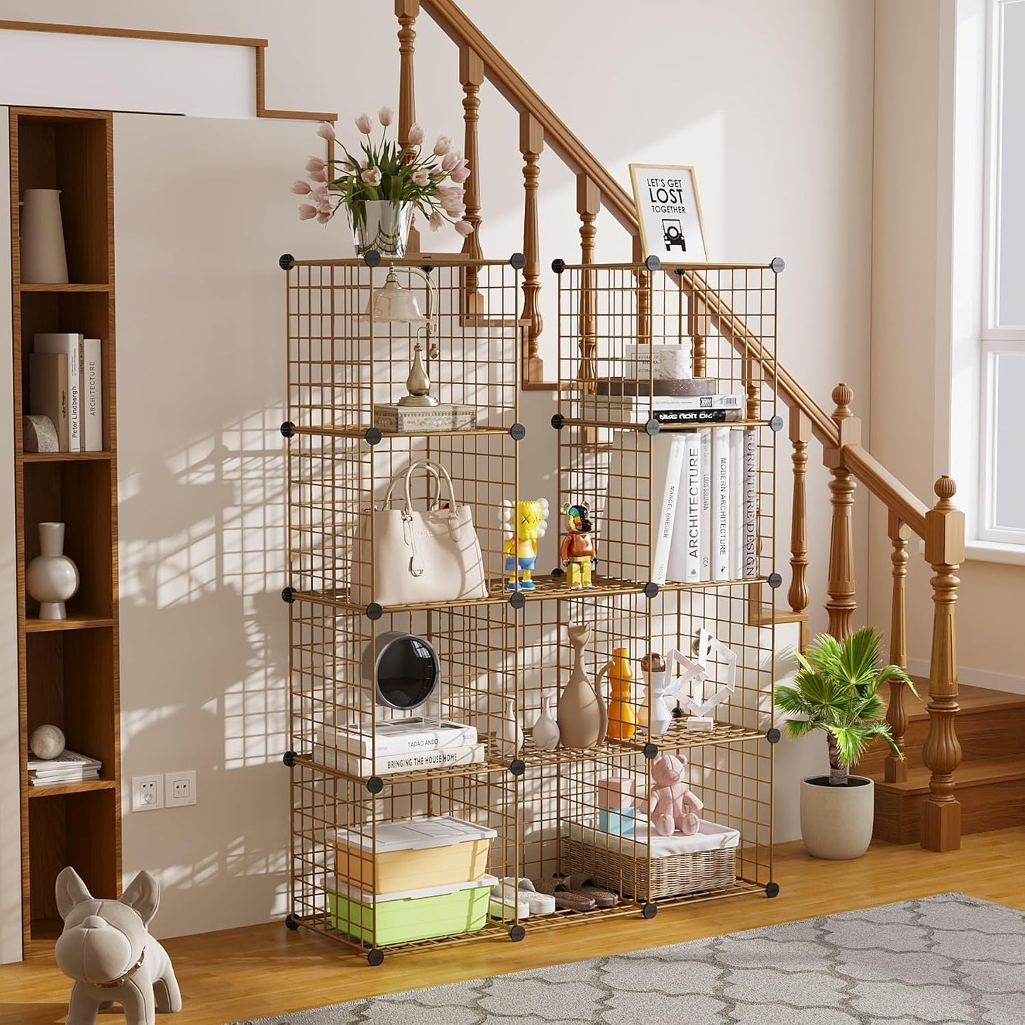 C&AHOME Wire Cube Storage, 12 - Cube Organizer Metal C Grids, Modular Shelves Units, Closet Organizer, Ideal for Home, Office, Living Room, 36.6”L x 12.4”W 48.4”H, Brown UWCS3012R