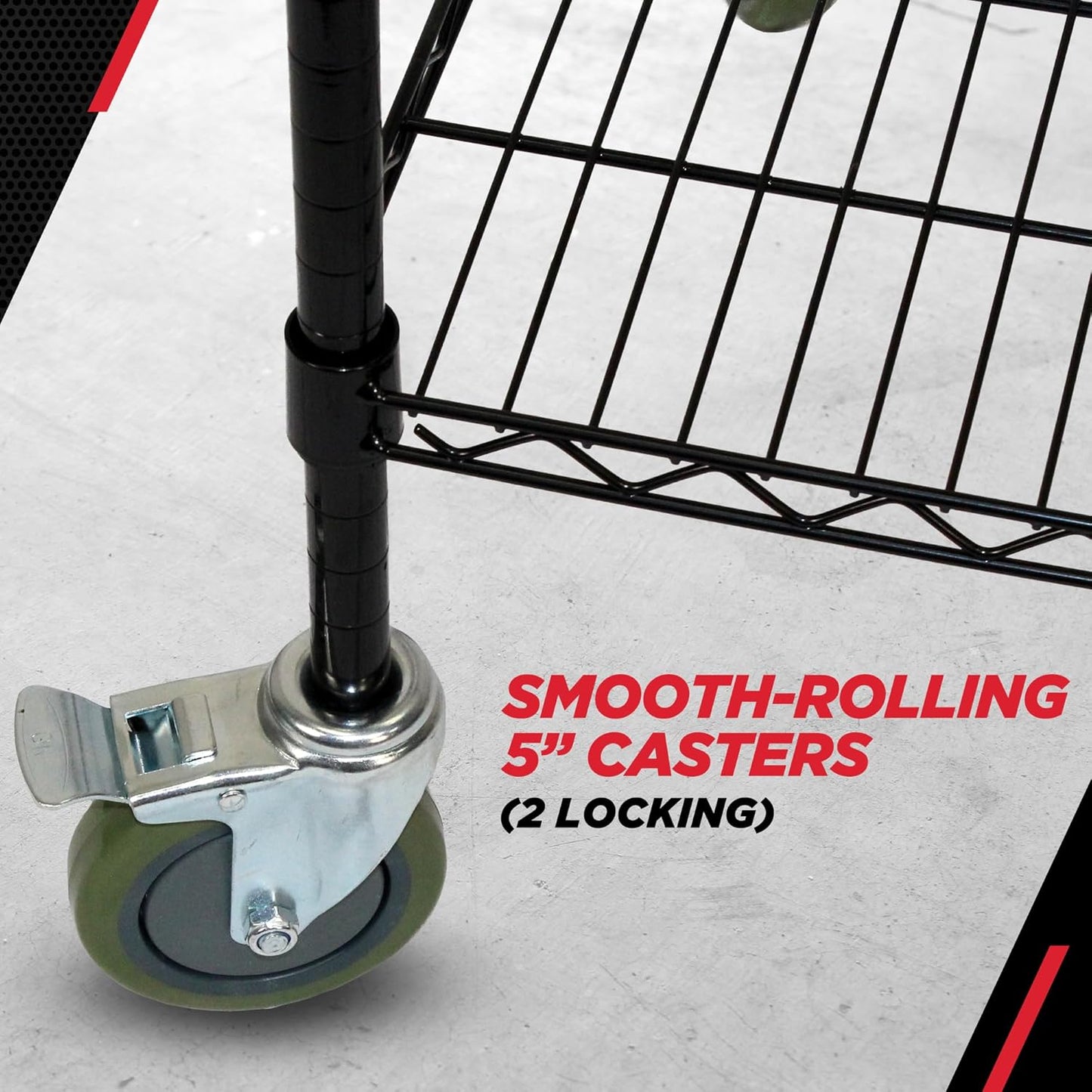 Champ® 4-Tier Mobile Wire Shelving Unit - Heavy-Duty Adjustable Storage Rack, 250 lb Capacity Per Shelf, Powder-Coated Steel Organizer with Wheels for Garages and Home