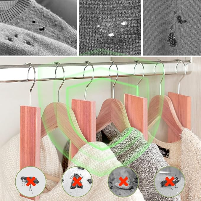 Woodever 16 Pack Cedar Planks for Clothes Storage, Aromatic Red Cedar Wood Hangers with Metal Hooks, 100% Natural Scent, with Sandpaper Freshener, for Drawers and Wardrobes