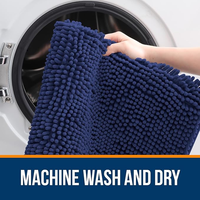OLANLY Bathroom Rugs 24x16, Extra Soft Absorbent Chenille Bath Rugs, Rubber Backing Quick Dry, Machine Washable Bath Mats for Bathroom Floor, Tub and Shower, Home Decor Accessories, Twilight Sapphire