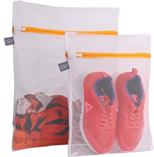 Kimmama Laundry Mesh Wash Bags, Lingerie Bags for Washing Delicates, White Net, Orange Zipper, 1L & 1M