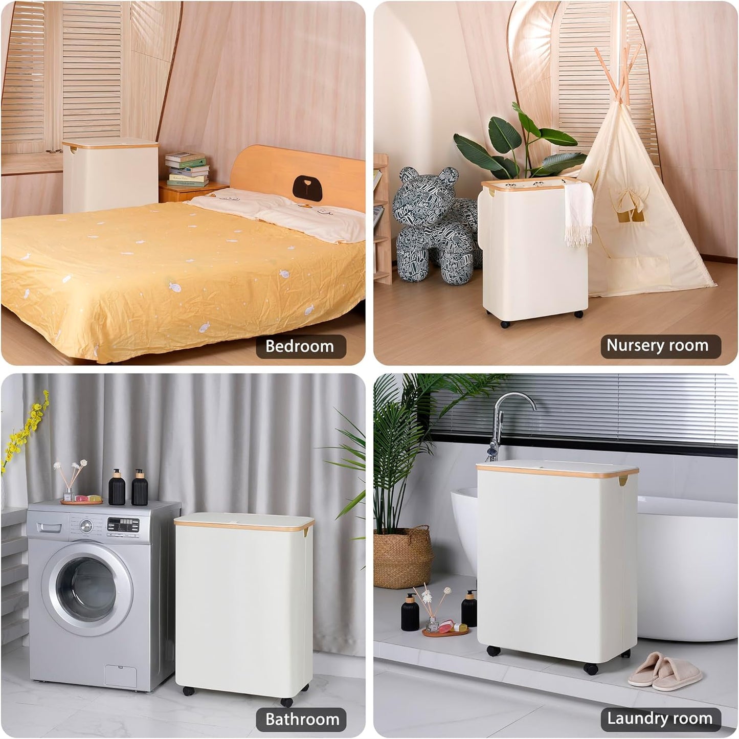 Lagre Laundry Basket with Wheels, Laundry Hamper with Lid, 160L Clothes Hamper for Laundry with 3 Liner Bags, for Laundry Room, Bedroom, Dormitory Organization,Beige