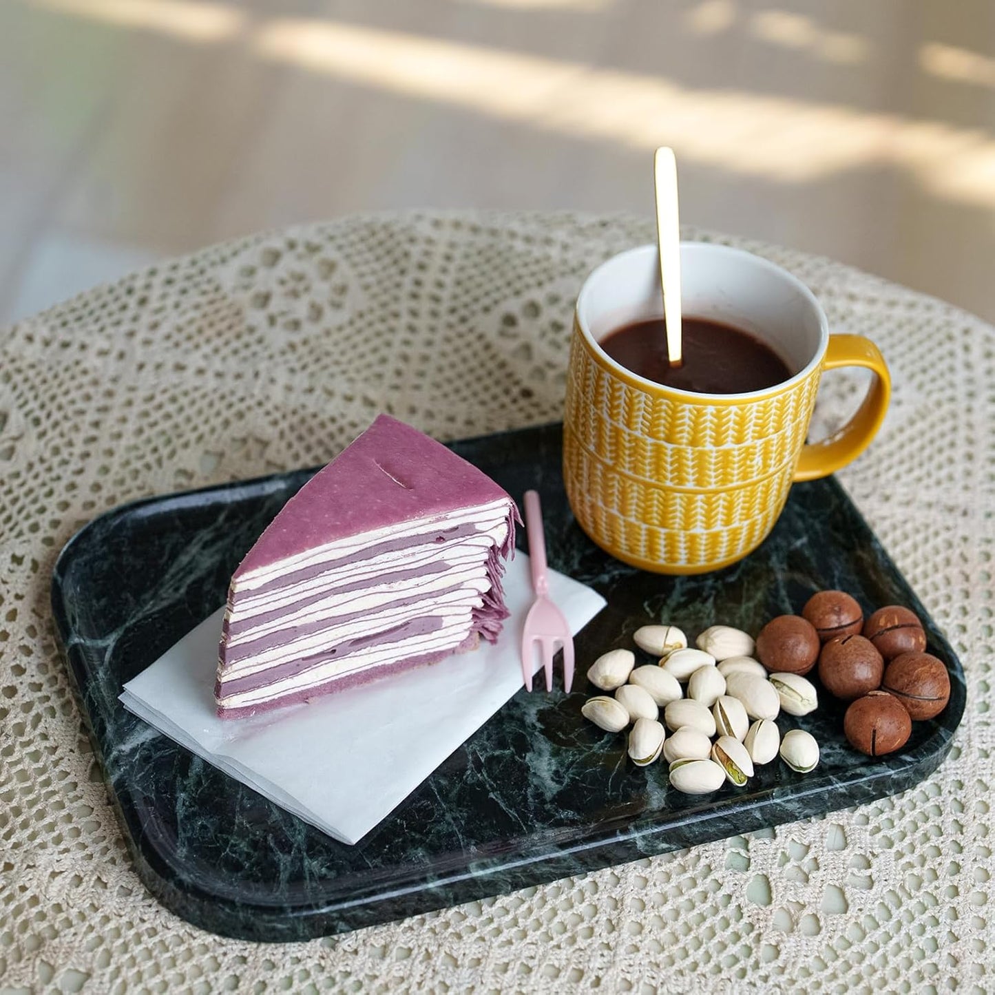 Natural Green Marble Tray 11.8"x7.8"x0.6" | Bathroom Vanity Organizer & Kitchen Countertop Decor | Waterproof Stone Tray for Jewelry, Perfume, Cosmetics Storage (Dark Green)