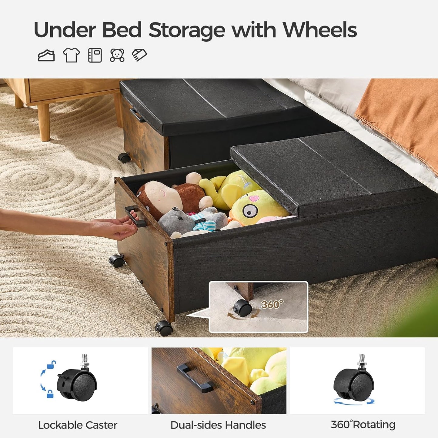 Under Bed Drawers on Wheels, XXXXL Size, UnderBed Storage with Wheels, Wooden Under Bed Storage, Heavy Duty, Patented Design