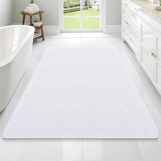 OLANLY Bathroom Rugs 70x46, Extra Soft Absorbent Chenille Bath Rugs, Rubber Backing Quick Dry, Machine Washable Bath Mats for Bathroom Floor, Tub and Shower, Home Decor Accessories, White