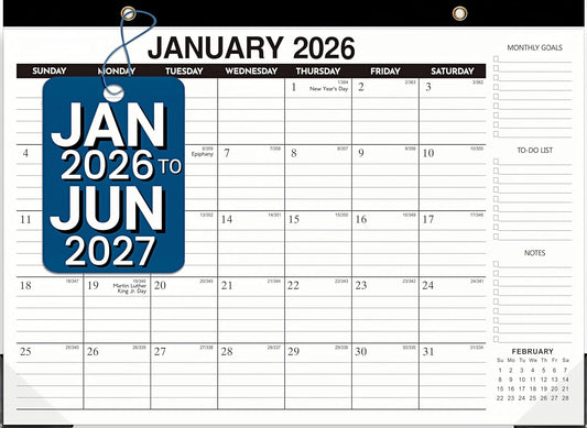 Desk Calendar 2026-2027 - 18-Month Large Desk/Wall Calendar, Jan 2026 - June 2027, 17" x 12", Thick Paper, Large Ruled Blocks, Clear Plastic Cover – Perfect for Home School & Office Organization
