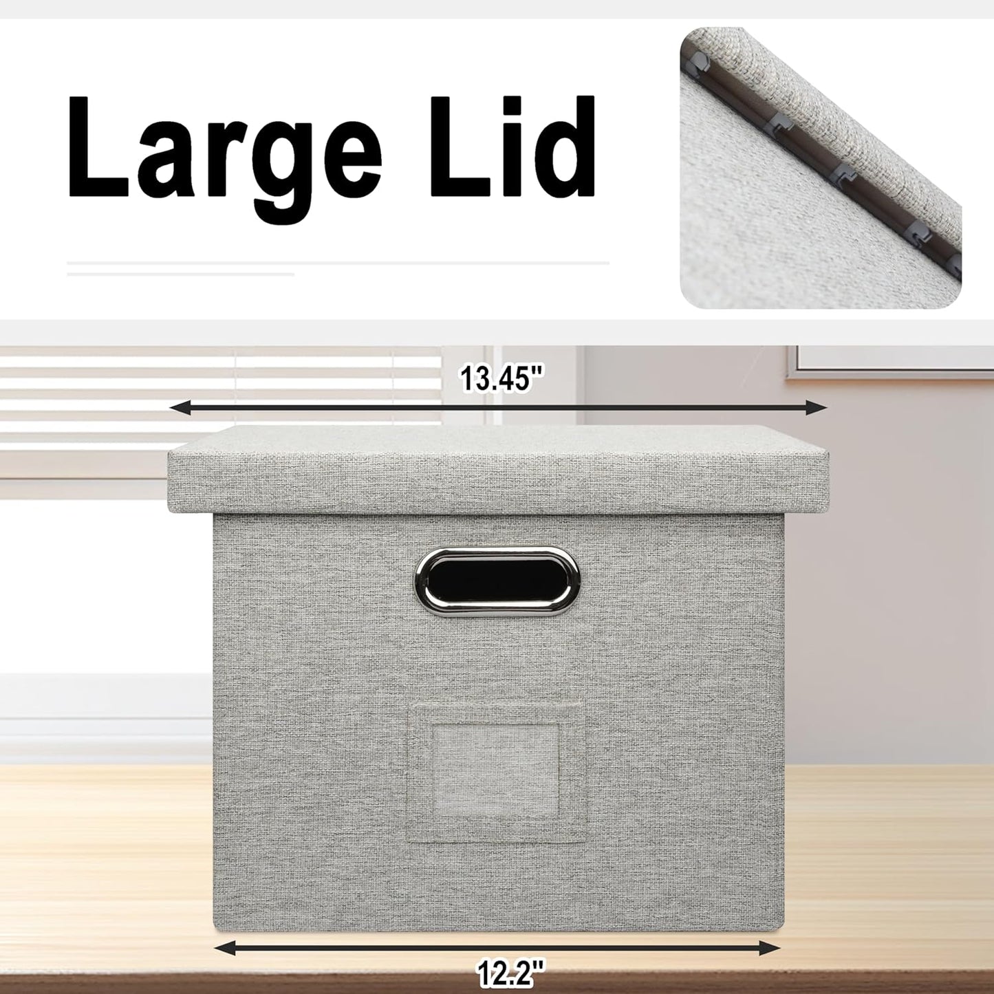 4-Pack Modern Minimalist Beige Collapsible Linen File Folder Box Office Document Storage Filing Bin with Lid for Letter Legal Size Hanging Folders