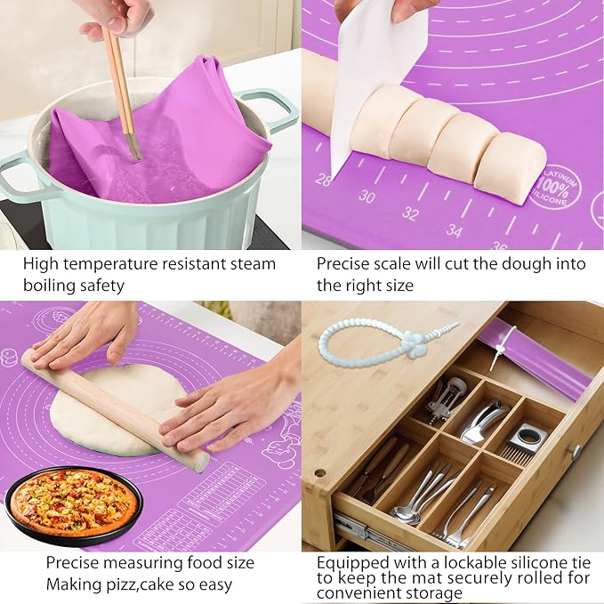 Silicone Baking Mat 32" x 24" Extra Thickness Dough Rolling Mat with Measurements and Edge Heightening, Non-stick Food Grade Silicone Pastry Mat for Pastry, Bread, Cookies, Pizza, Fondant, Pasta