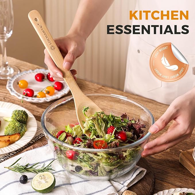 Wooden Spoons for Cooking Kitchen Utensils Set 6 pcs Bamboo Wooden Spoons & Spatula Cooking Utensils