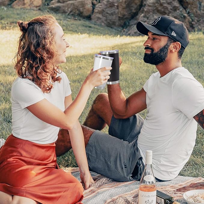 20 oz Tumbler Coffee Travel Tumblers Bulk with Lid Stainless Steel Double Wall Vacuum Insulated Mug Powder Coated Cups fit Car Cupholder for Hot and Cold - White, 1Pack