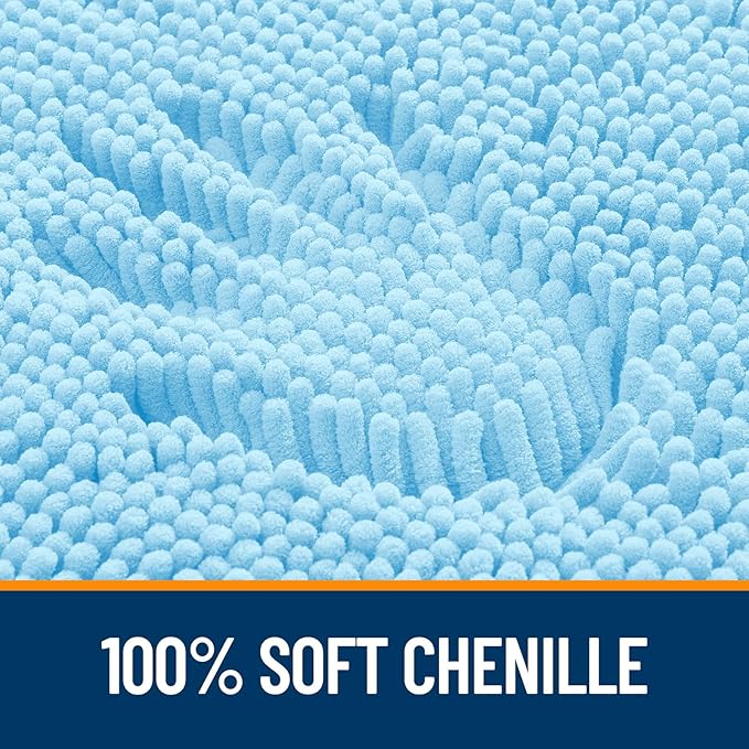 OLANLY Toilet Rugs U-Shaped 24x20, Extra Soft Absorbent Chenille Contour Bathroom Rugs for Toilet, Dry Quickly, Machine Washable, Non-Slip Bath Mat, Sky Blue