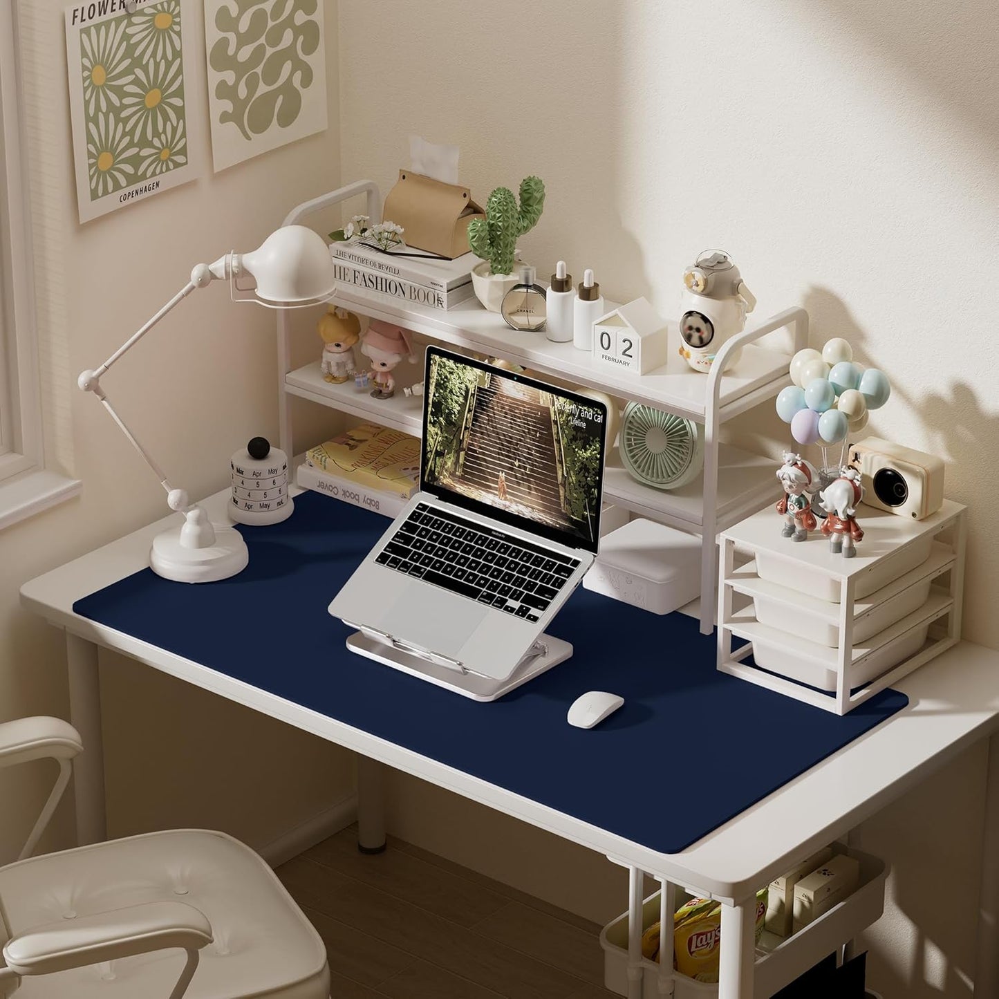 Aothia Leather Desk Pad Protector, Office Desk Mat, Large Mouse Pad, Laptop Desk Pad, Non-Slip PU Leather Desk Blotter, Waterproof Desk Writing Pad for Office and Home (Dark Blue, 47" x 24")