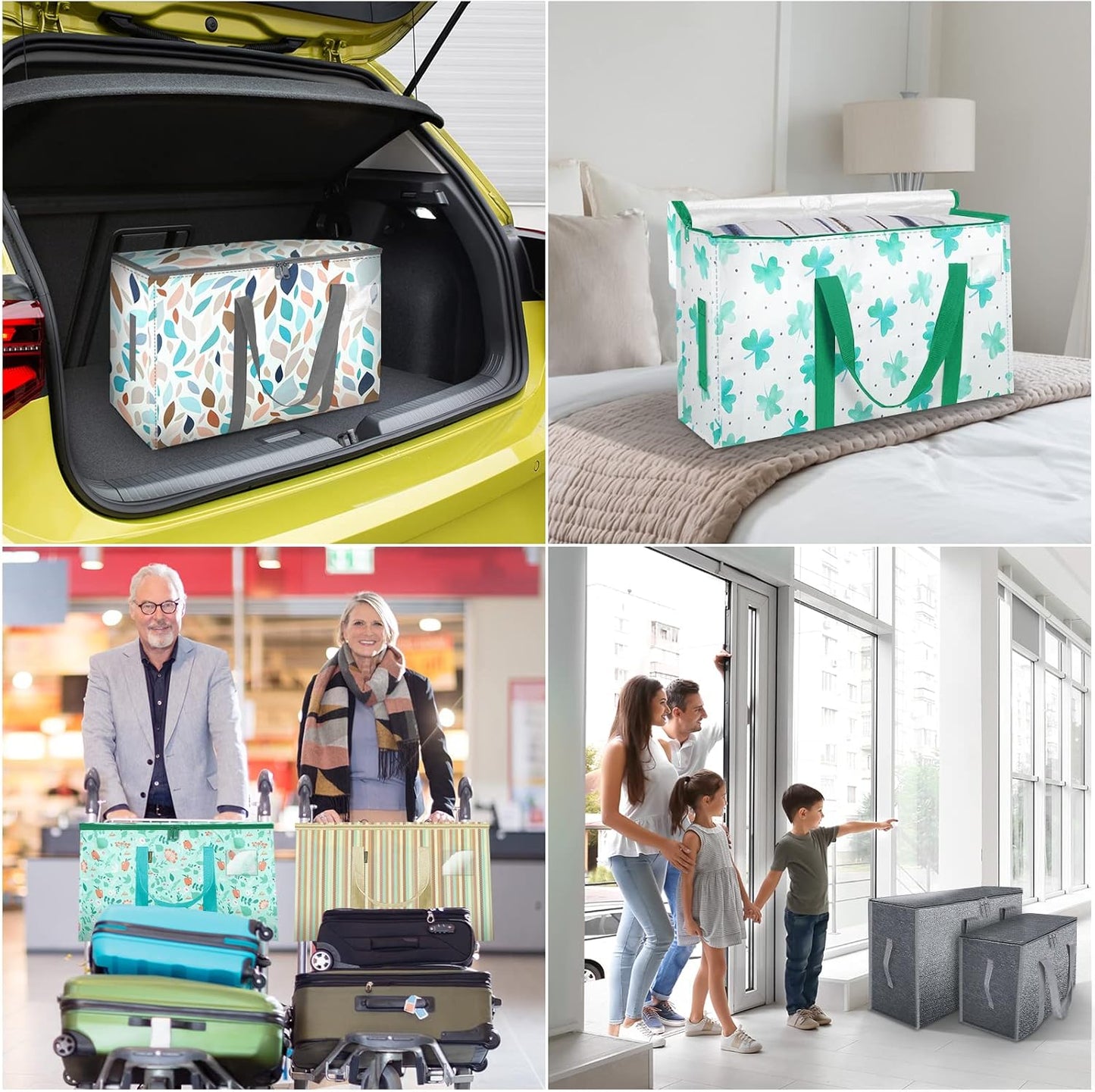 BALEINE 4-Pack Oversized Moving Bags with Reinforced Handles, Heavy-Duty Storage Tote for Clothes, Moving Supplies (Clover, 4-Pack)