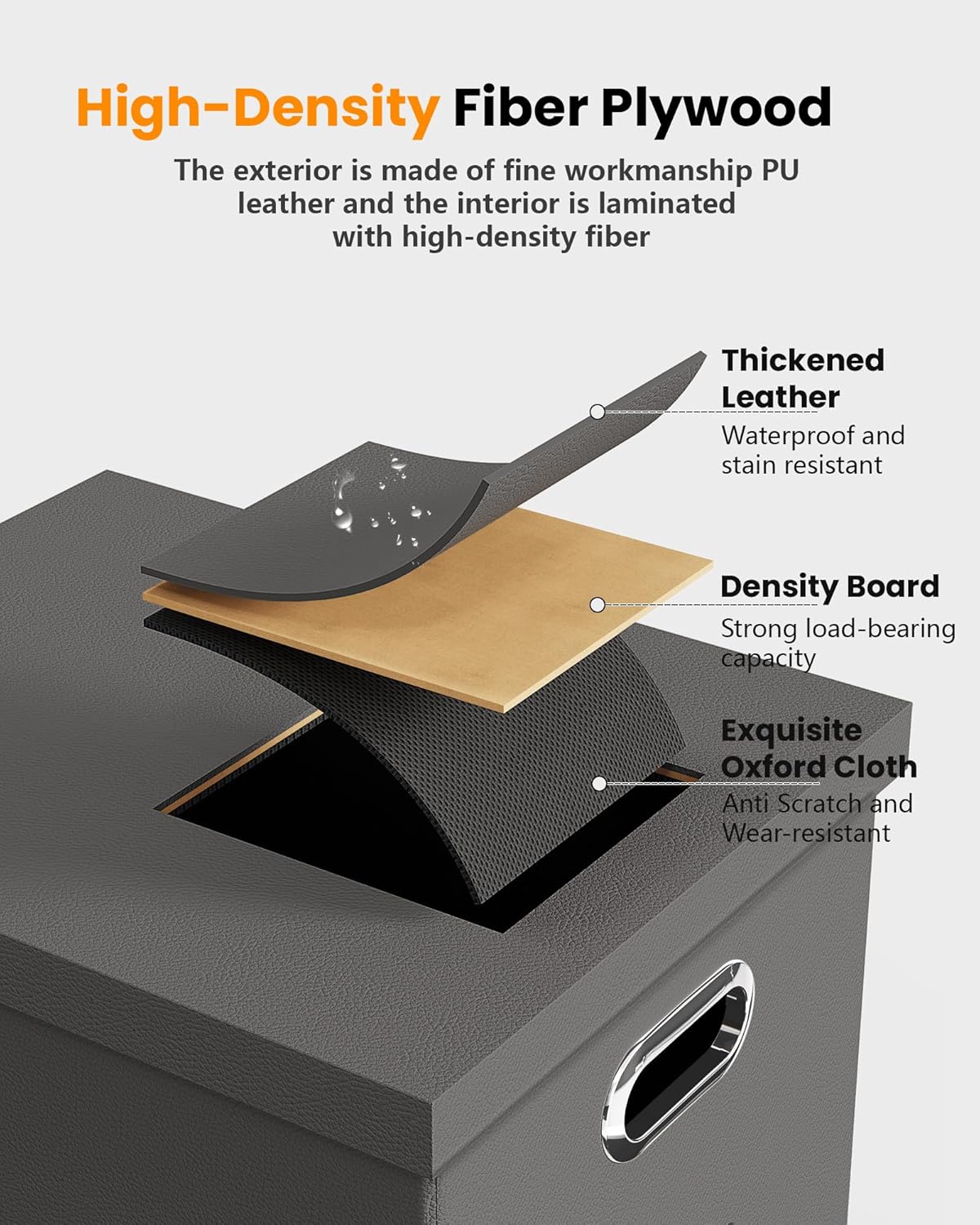 2 Pack File Storage Organizer, Portable File Box with Lid, Fit for Letter/Legal File Folder Storage, Gray(Leather)