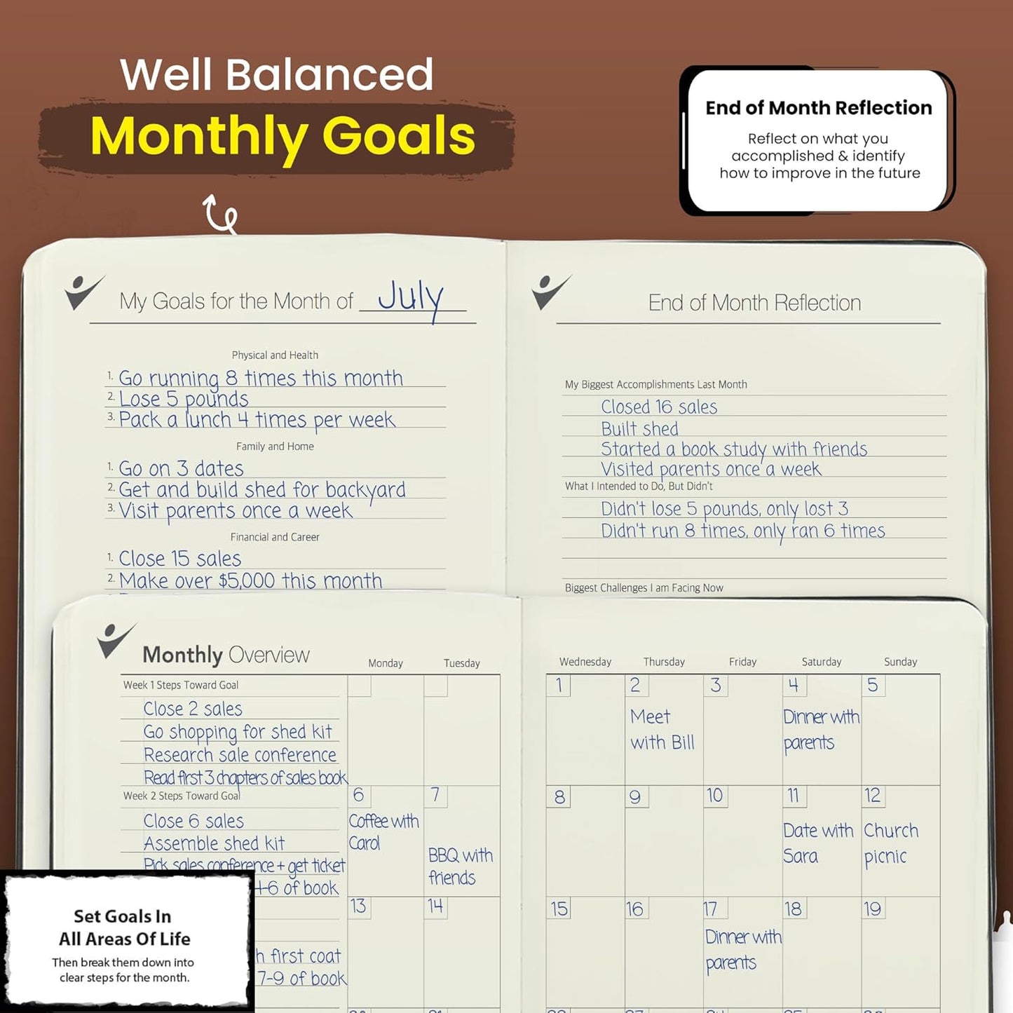 Undated Daily Planner to Achieve Your Goals 2025-2026 - 90 Day Guided Journal & Productivity Organizer with Goal Setting, Habit Tracker, To Do List, Academic & Work Calendar, Leather Hardcover - Brown