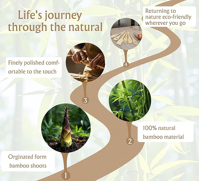 14-Piece Bamboo Wooden Kitchen Utensil Set - 6 Non-Scratch Heat-Resistant Cooking Tools with Storage Holes + 8 Small Spoons for Coffee, Tea, Eco-Friendly Sustainable Kitchen Gift Set