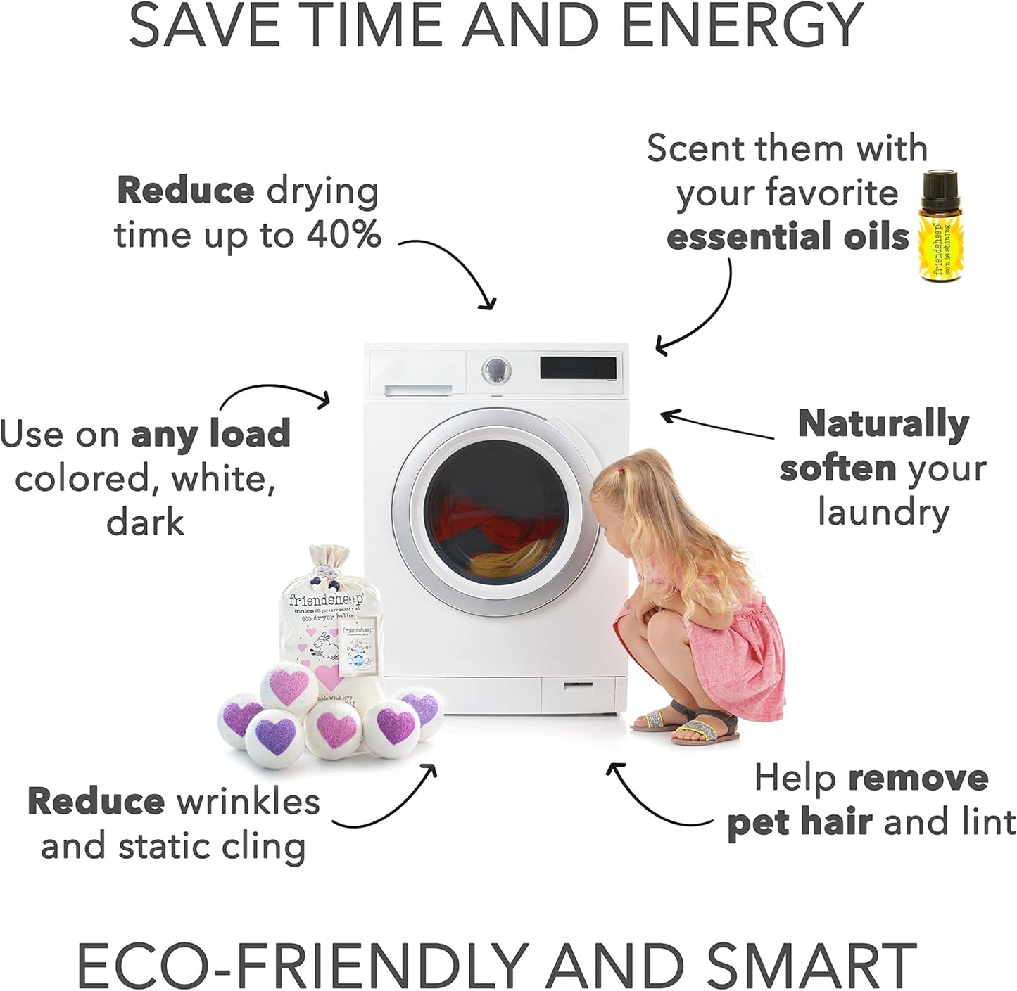 Friendsheep Wool Dryer Balls, Organic Reusable Fabric Softener Alternative for Laundry, Handmade, Fair Trade, Hypoallergenic, Eco-Friendly, Plastic-Free (6 Pack XL – Lovely Day)