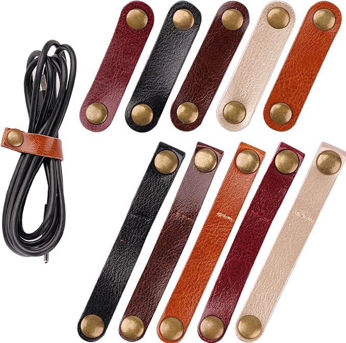 20 Pack Leather Cable Straps Cord Organizers Leather Cable Ties Cord Snap On Cable Holders Keepers For Travel, USB Charging Cable Management Winder Earphone Wrap, Gifts for Women Men