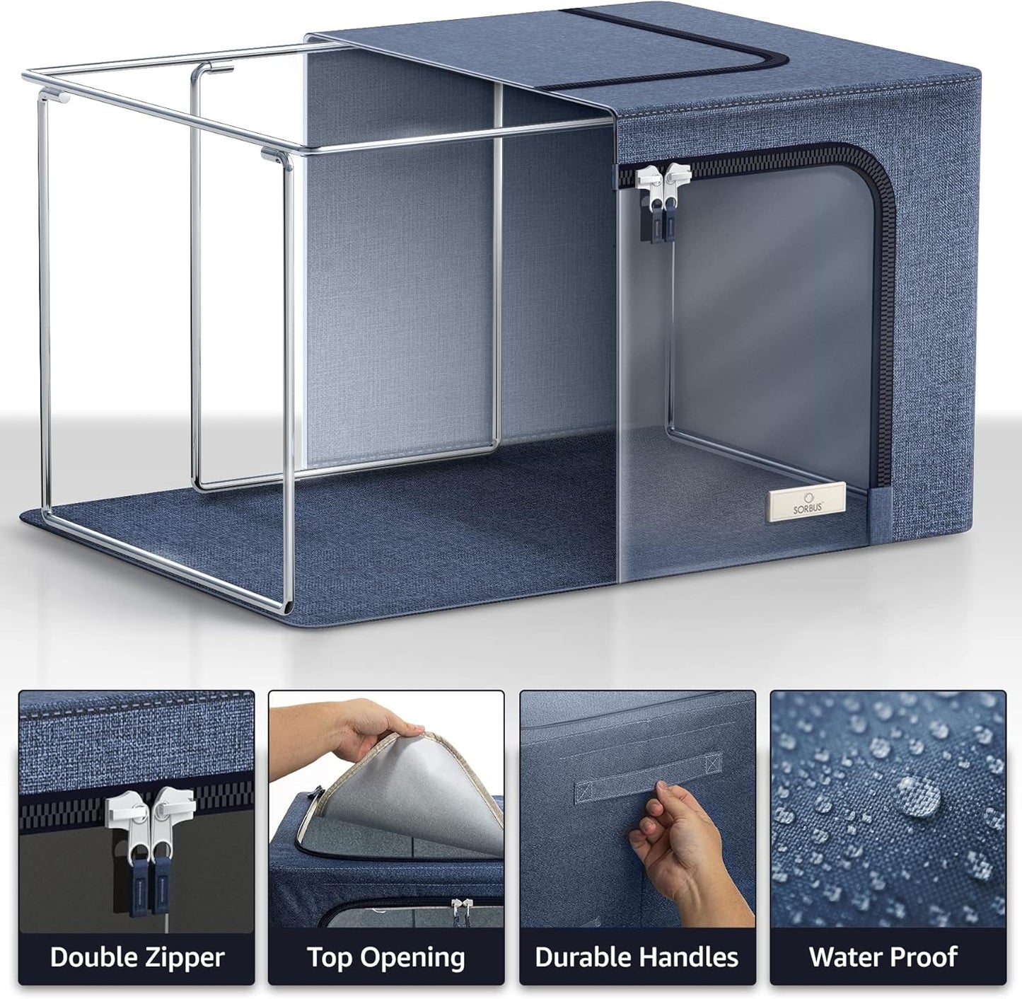 Sorbus Storage Bins with Metal Frame - Stackable & Foldable Clothes Organizer Bags - Oxford Fabric Storage Containers with Large Clear Window & Carry Handles Organization for Bedding Linen & Clothing