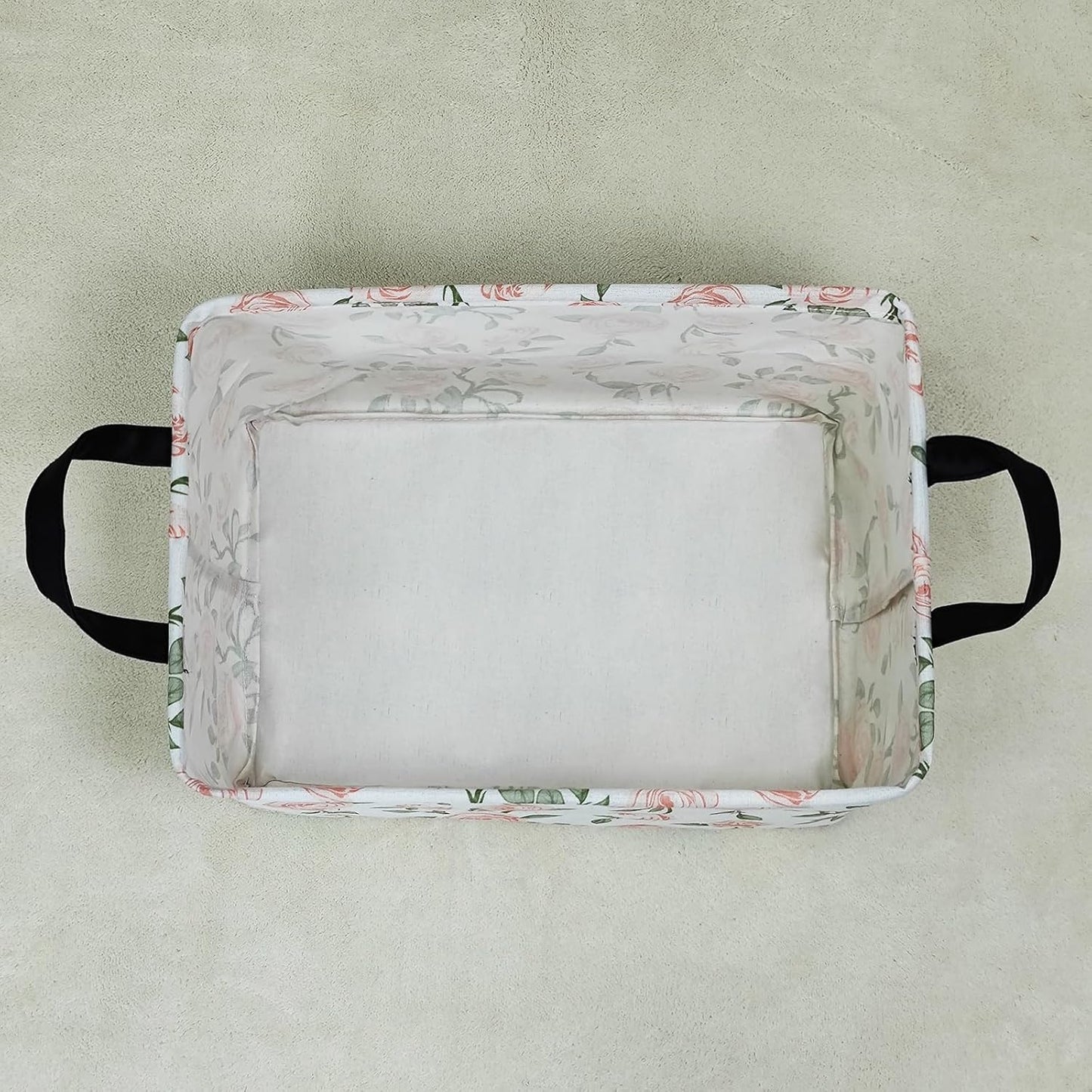 LANGYASHAN Rectangular Storage Bin Collapse Canvas Fabric Cartoon Storage Basket with Handles for Organizing Home Kitchen Boys and Girls Toys Office Closet Shelf Baskets (Rec Champagne Rose)