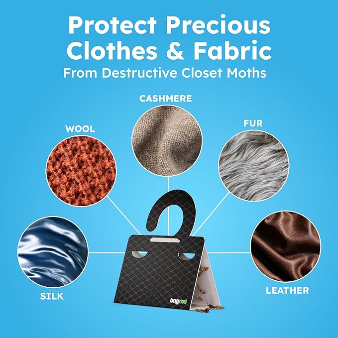 BugMD Clothes & Pantry Moth Traps (18 Count) – Sticky Glue Pheromone-Based Repellent for Closets, Cabinets & Wardrobes – Non-Toxic - Black