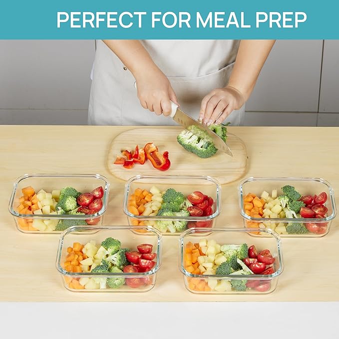 Vtopmart Glass Storage Containers with Lids, Meal Prep Food Container Sets, Lunch Box with Snap Airtight Lid for Microwave, Oven, Freezer and Dishwasher (5pack 36oz)