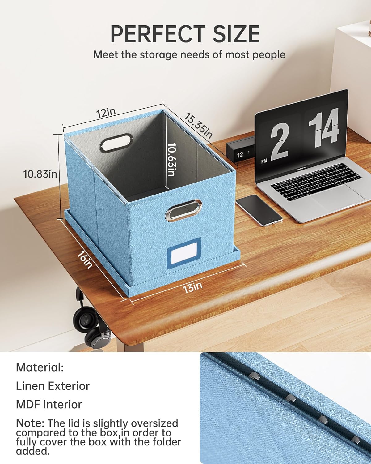Oterri File Organizer, File Box, File Cabinet for Letter File Folder Storage, Portable Storage Bins with Lids for Office/Decor/Home,Document Organizer, 1 Pack,Sky-blue-Box Only