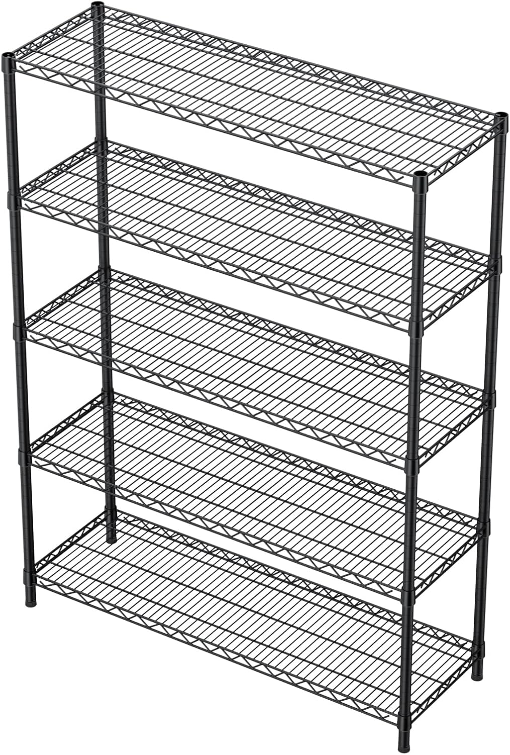 5 Tier Adjustable Storage Shelves Heavy Duty Metal Utility Shelf 1750LBS Capacity Wire Shelving Unit Organizer Rack for Home Kitchen Garage Pantry Room 18" D x 46" W x 77" H Black