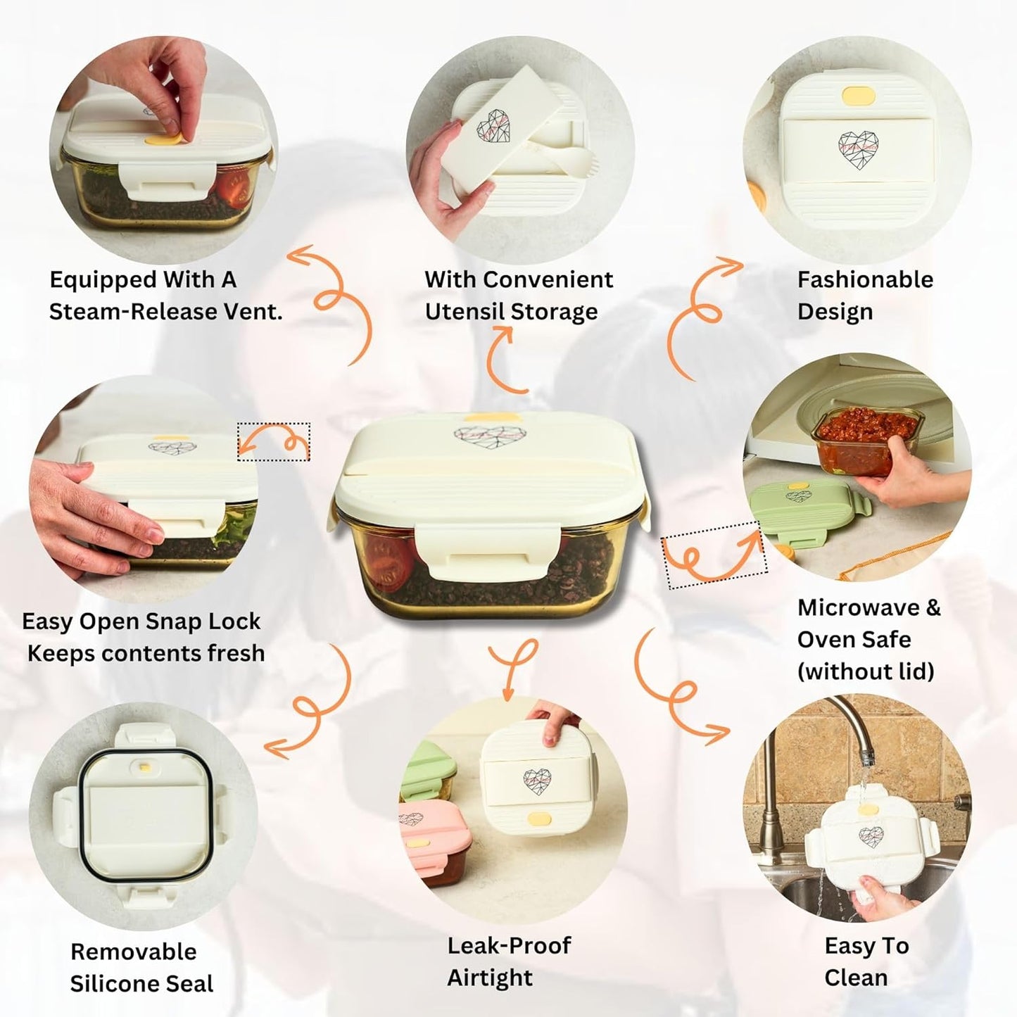 Ai Love Peace Soup Container with Dual Lids,26 oz Borosilicate Glass Lunch Box | Leakproof Lid+ Microwave &Safe Freezer Lid, Stackable,Glass Meal Prep Food Storage,Perfect for Work & Soup Lovers Gift.