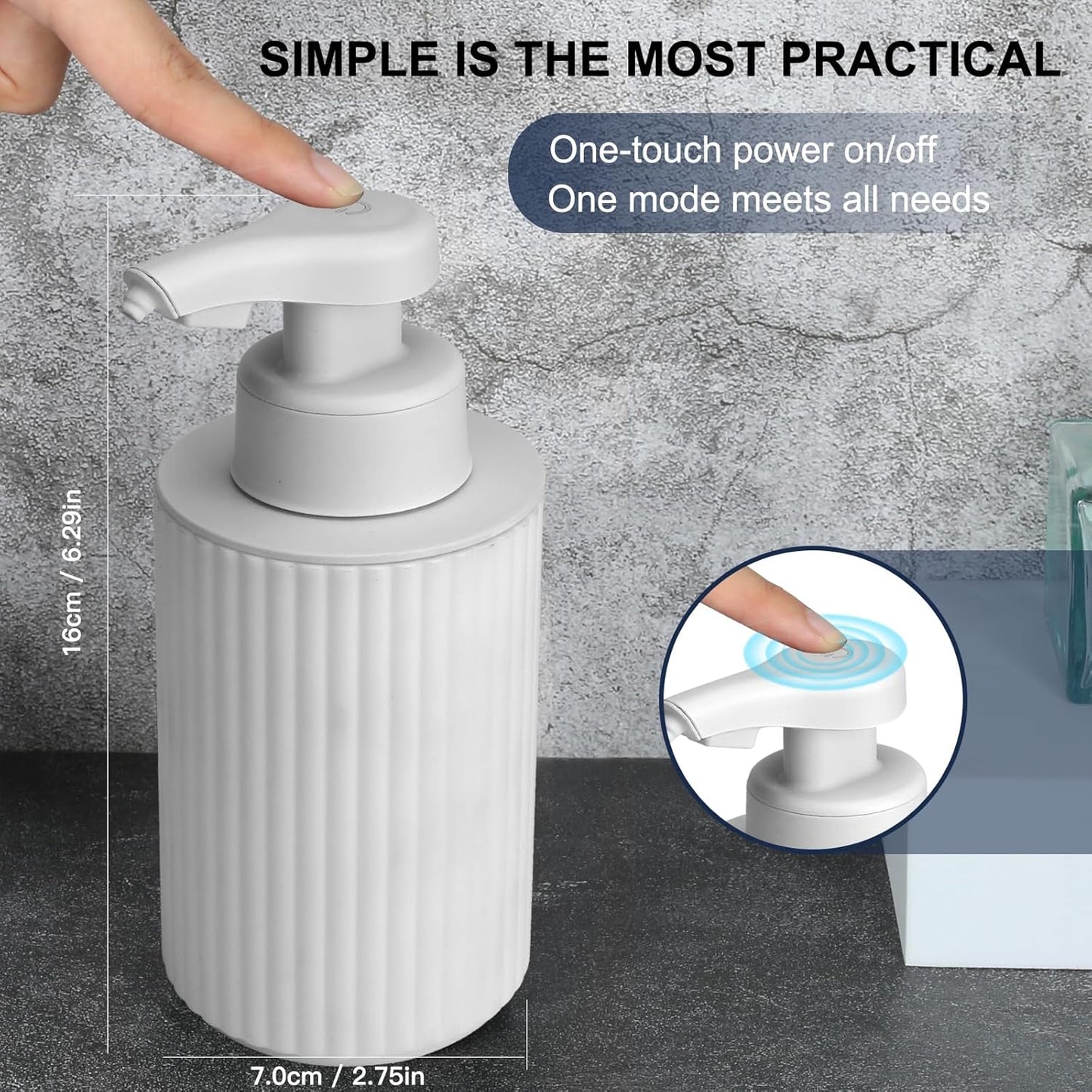 Automatic Soap Dispenser Foaming Touchless: 9oz White Plastic - Rechargeable Electric Smart Auto Foam Soap Dispenser - Hand Dish Bathroom Kitchen