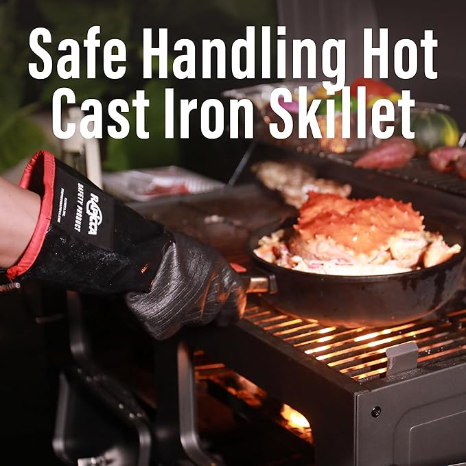 RAPICCA 932°F Heat Resistant BBQ Grill Gloves: Oil Resistant Waterproof for Smoking Grilling Cooking Barbecue Deep Frying Turkey Rotisserie Handling Hot Greasy Meat Grilling Stocking Stuffers for Men