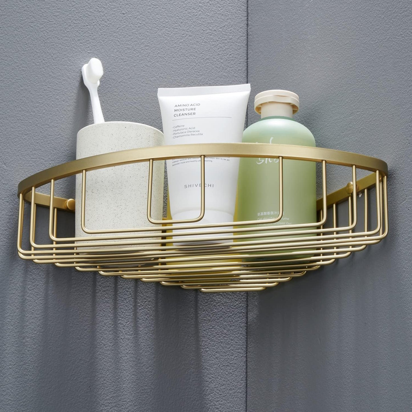 Bathroom Corner Shower Caddy Organizer, Corner-Hollow Design, SUS304 Stainless Steel Heavy Duty Rust-Proof Bathroom Shelf Organizer Holder, Wall Mounted Storage Rack, Brushed Gold