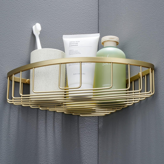 Bathroom Corner Shower Caddy Organizer, Corner-Hollow Design, SUS304 Stainless Steel Heavy Duty Rust-Proof Bathroom Shelf Organizer Holder, Wall Mounted Storage Rack, Brushed Gold