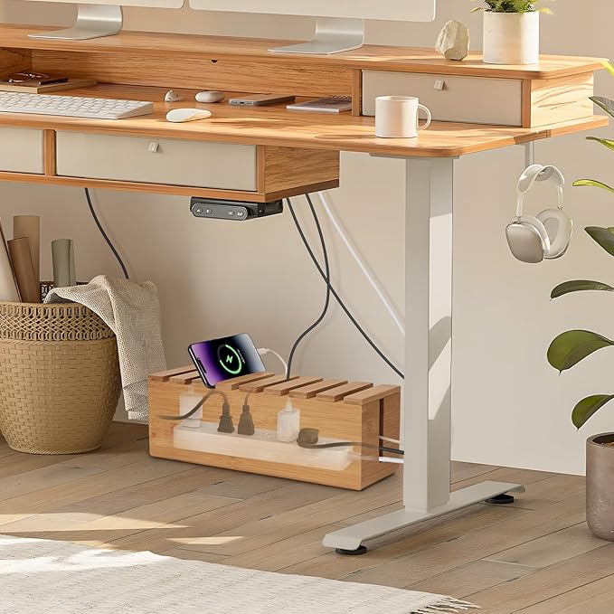 Extra Large Cable Management Box, Bamboo Cable Organizer Storage and Power Strip Box for Electrical Cord Management, Cord Hider Boxs Shelf for Desktop Home Office Kitchen