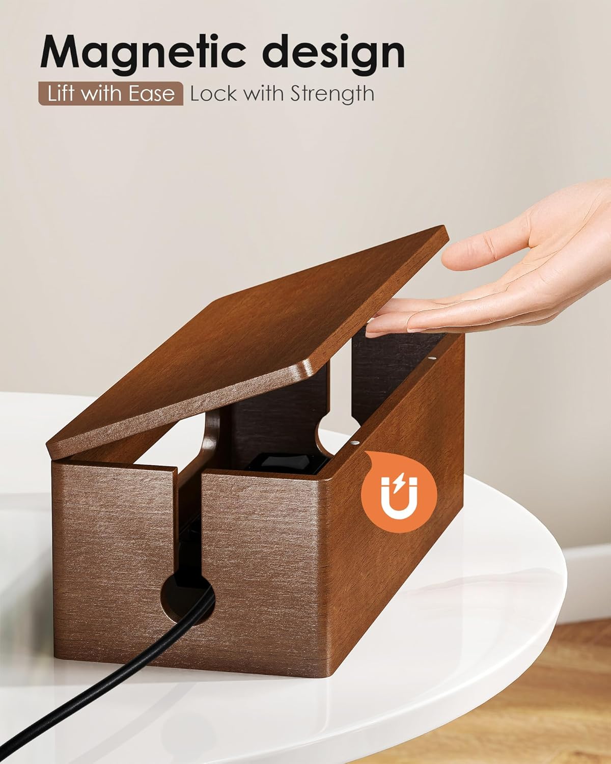 YECAYE Wooden Cable Management Box, Power Strip Cord Organizer Box, Cord Hider for Office, Living Room, Bedroom,Magnetic Lid Design, Cable Organizer for Desk, Wire Management