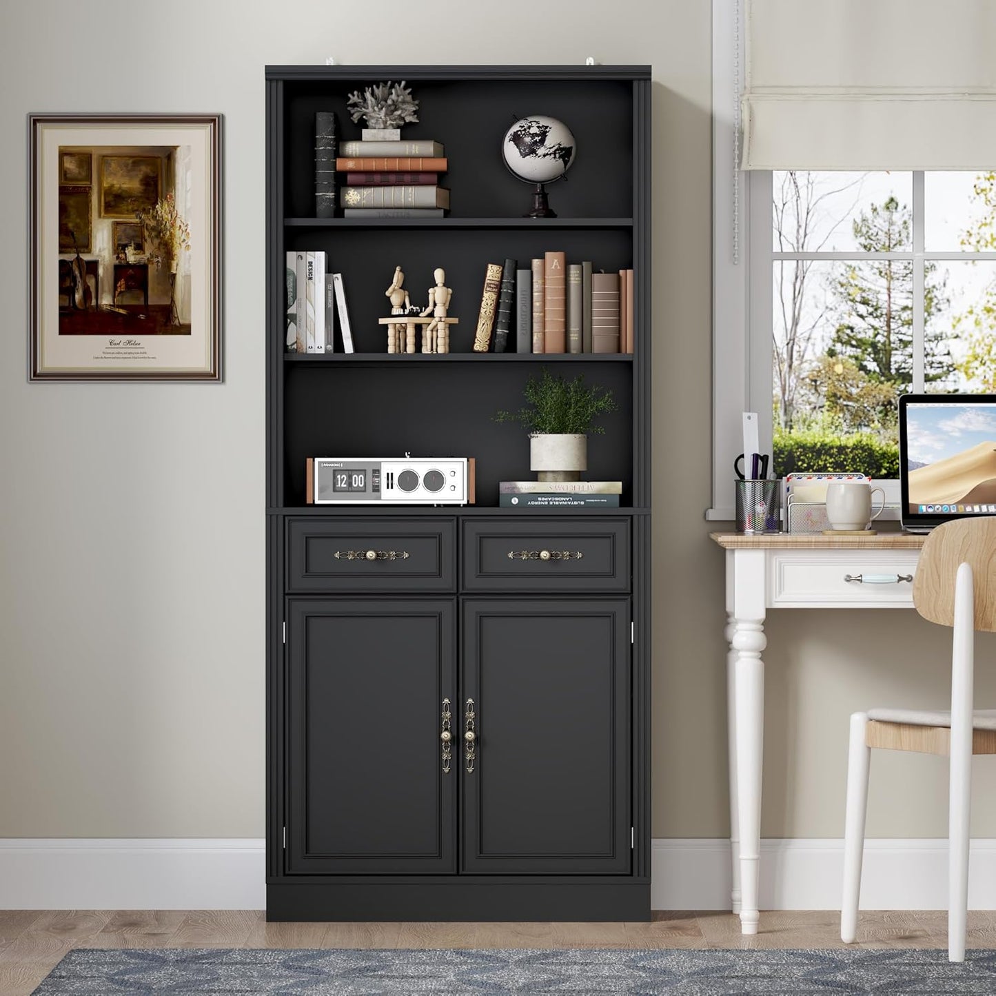 71.4" Tall Bookshelf with Drawers & Cabinet, 5-Tier Floor Standing Bookcase with Storage Doors, Adjustable Shelves & Metal Handles, 31.5" Wide Organizer for Home Office, Living Room