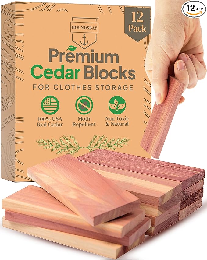 Cedar Blocks for Clothes Storage, Closets and Drawers - All Natural Moth Balls Alternative for Clothes Storage - Moth Repellant and Keep Clothes Smelling Fresh - 12 Pack